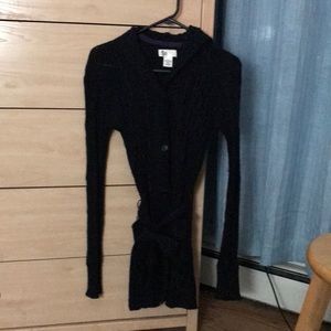 SO Black Belt Long Button Cardigan Sweater